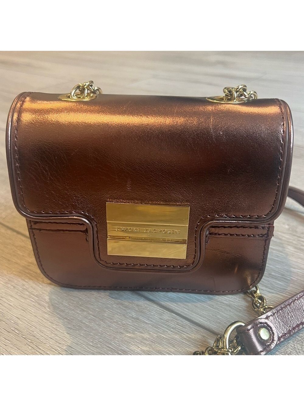 Z spoke Zac Posen rose gold metallic gold chain strap structured purse